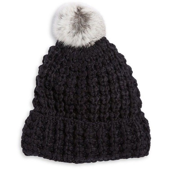 Rebecca Minkoff Accessories - Rebecca Minkoff Rabbit Fur Pom Pom Beanie